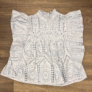 Ganni Lt. Blue Eyelet Top
